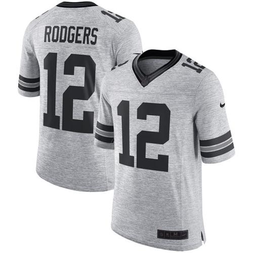 Nike Packers #12 Aaron Rodgers Gray Men's Stitched NFL Limited Gridiron Gray II Jersey - Click Image to Close